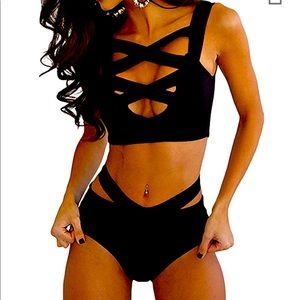 High waist cross cross bikini